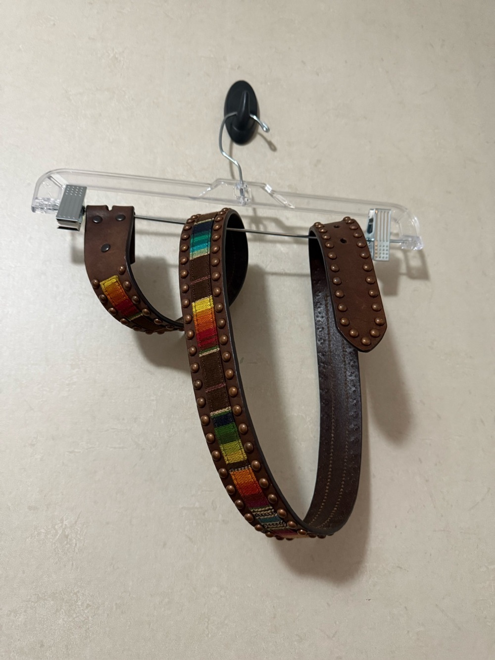 Ariat Genuine Leather Western Belt L Brown Studded Serape Inlay Snap Buckle